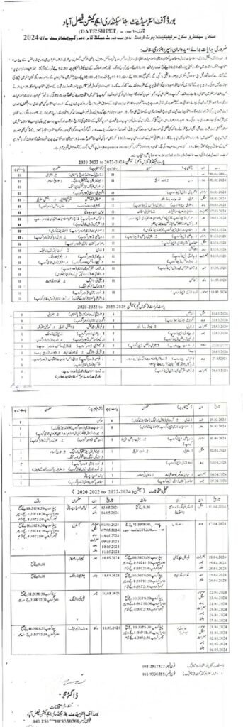 9th Class & 10th Class Date Date Sheet Faisalabad Board